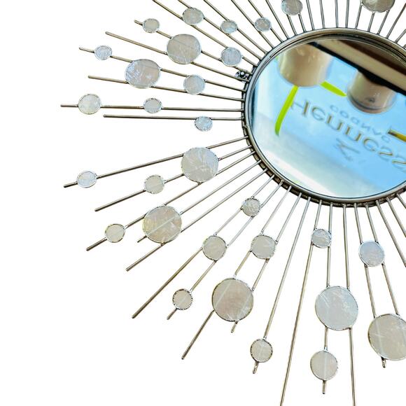 SUNBURST MIRROR silver w/ capiz shells - read - Picture 2 of 13